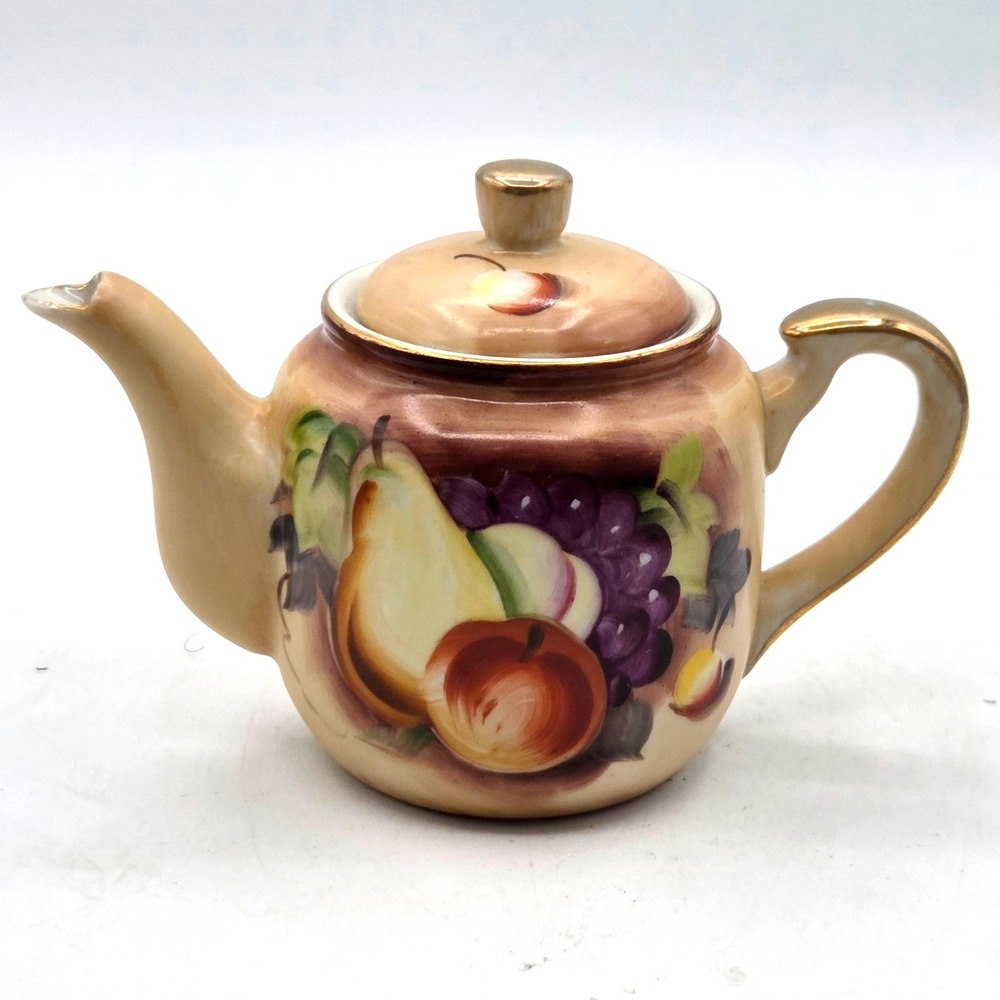 Lefton China Individual Serving TeaPot Heritage Brown Fruit Pattern Hand Paint